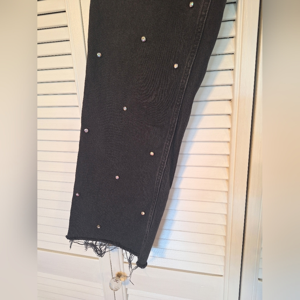 Zara Black Embellished Rhinestone Vintage Style Jeans Sz 6 *U - Picture 7 of 8
